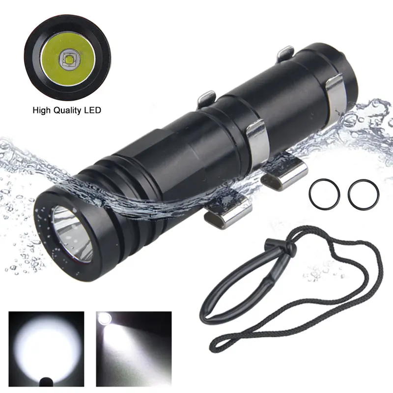 Waterproof Portable Mini LED Diving Flashlight 100M Underwater Professional Scuba Diving Torch with Clip