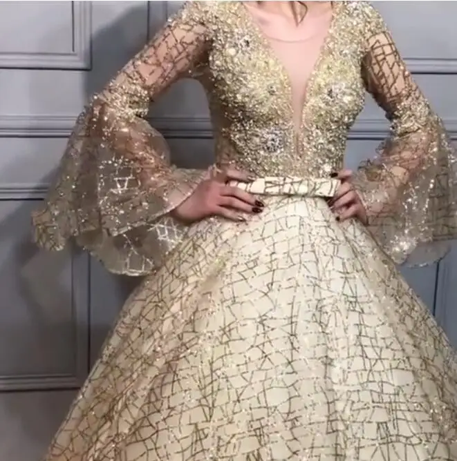 Splendido abito da sera con paillettes in pizzo con perline Design unico abito da ballo a maniche lunghe in stile arabo Dubai per occasioni formali