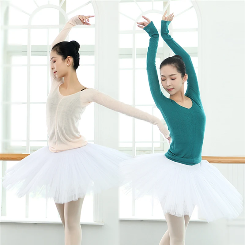 Suéter de punto de Ballet para mujer, Tops de baile de punto con cuello en V, calentador de baile de Cachemira con hombros descubiertos, ropa de baile de bailarina