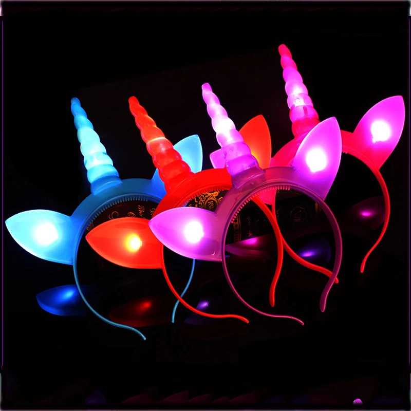 Halloween Multi Colors LED Lighting Headband Demon Ox Horn Shape Cute Glow Ears For Wedding Birthday Christmas Lights Party