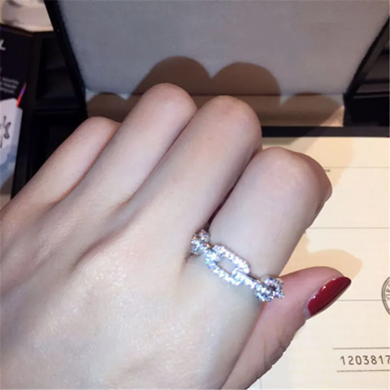 Chain Pave Lab Diamond Ring 100% Original 925 sterling silver Engagement Wedding band Rings for Women Bridal Charm Fine Jewelry