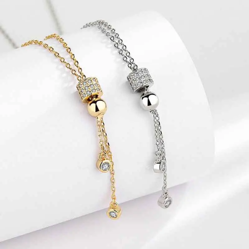 KOFSAC Trendy Necklace For Women 925 Sterling Silver Jewelry Exquisite Zircon Geometric Cylindrical Tassel Necklaces Lady Gift