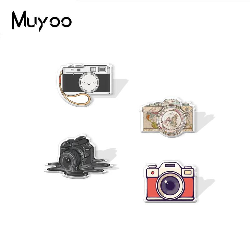 2021 New Vintage Map Camera Love Photography Graffiti Print Epoxy Badge Handcraft Acrylic Lapel Pins Clothing Badge Pin