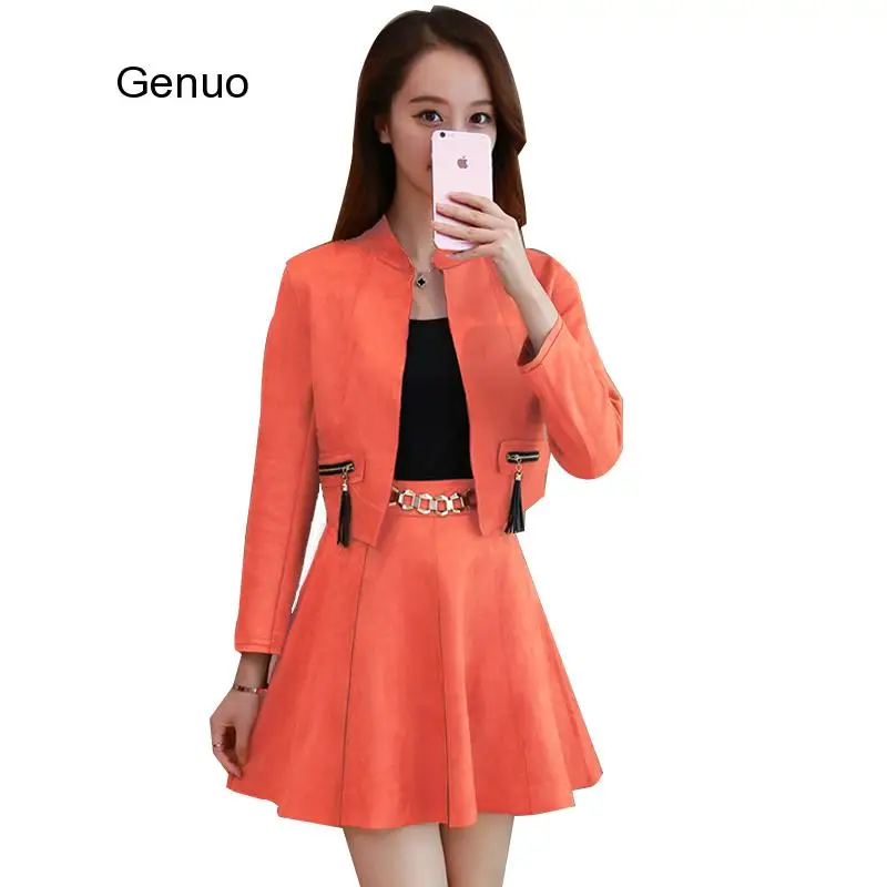 

2020 Fashion Women's Spring And Autumn New Korean Version Of The Slim Slimming Short Cardigan Small Jacket Short Skirt Two-piece