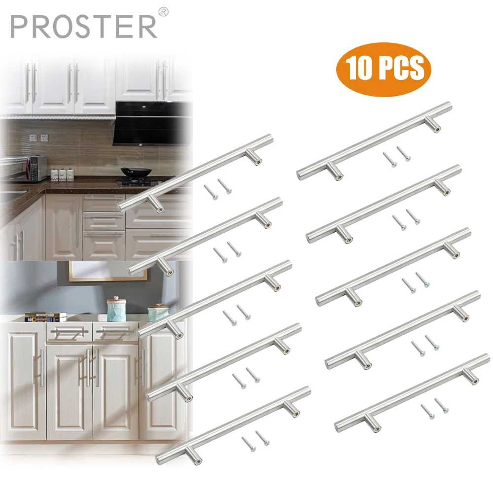 Proster for 10 pcs 200mm Kitchen Handle Cabinet Cupboard Door Drawer Handles Black T Bar