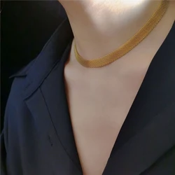Women's Metal Net Choker Weaved Wide Gold Color Snake Chain Stainless Steel Wide Mesh Weave Neck Chain 2022 Fashion Necklace