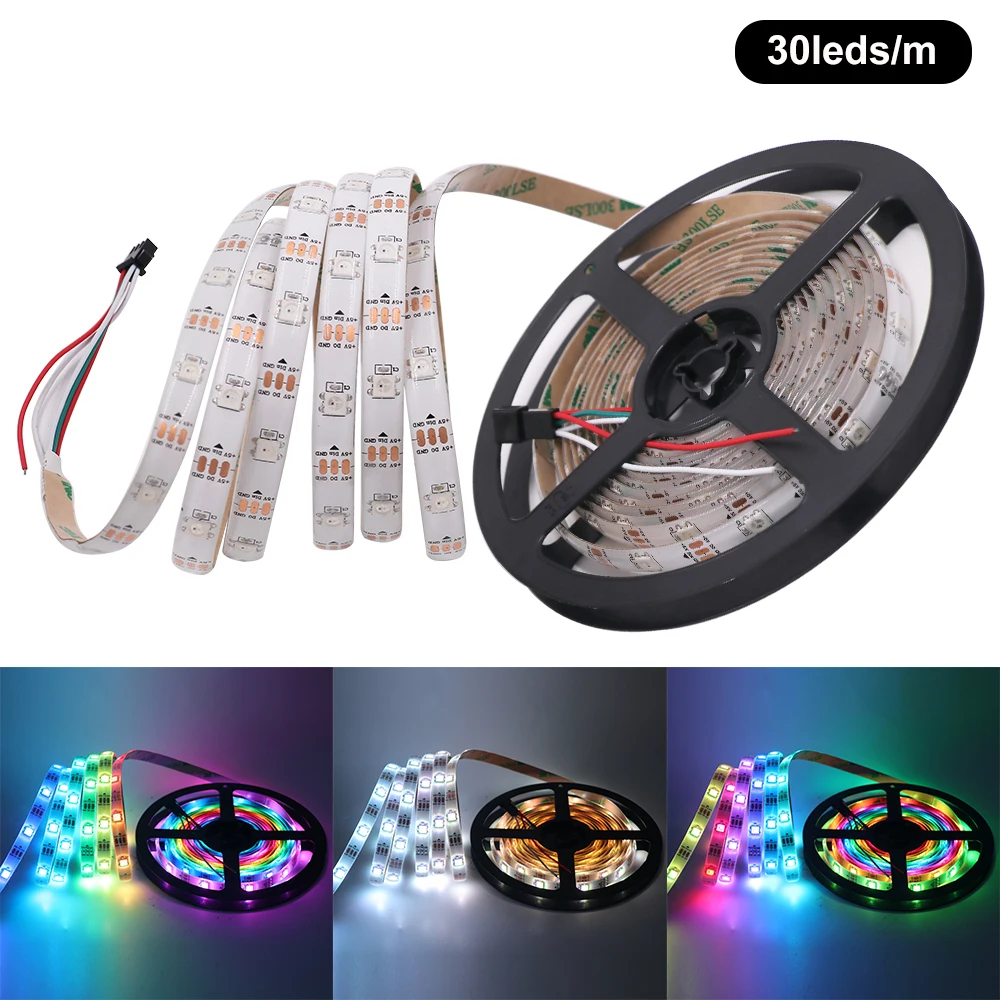 Tira de luces LED RGB WS2812b, 5V, PCB, 30, 60, 144 LED/m, cinta de luz Flexible impermeable IP21/IP65/IP67, 1m, 2m, 3m, 4m, 5m