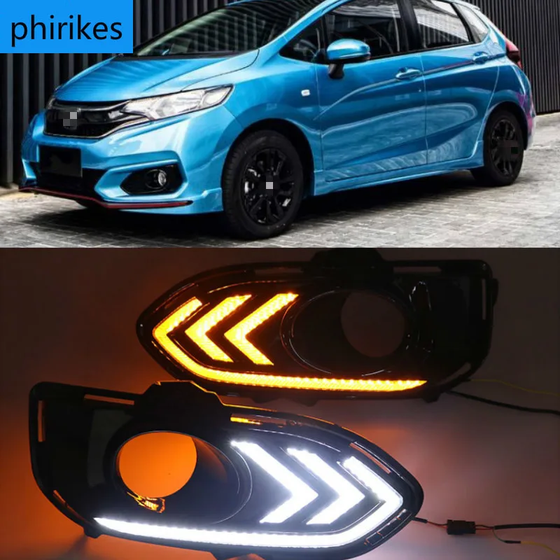 

2pcs For Honda jazz fit 2018 2019 LED DRL Daytime Running Lights Daylight Fog Lamp Cover With Turn signal lamp