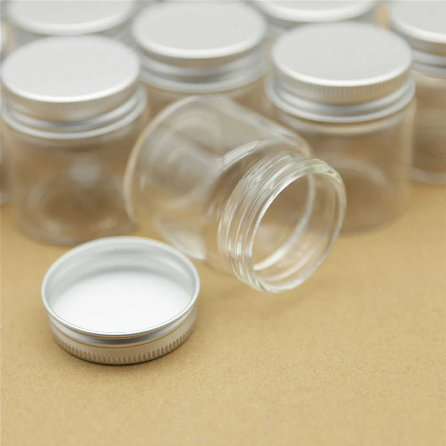 12 pcs/lot 33*47*50mm 50ml Spice Glass Bottle With Silver Screw Cap Tiny Jars Vials DIY Craft Transparent jars mini bottles