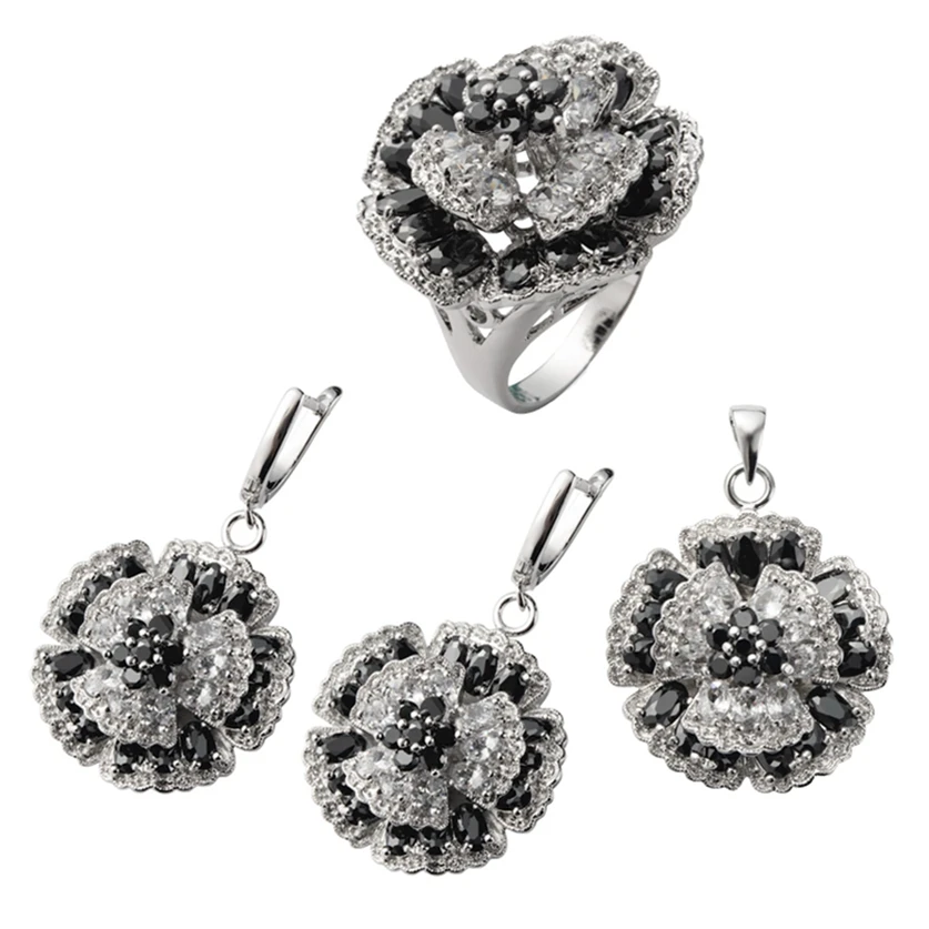 

Fleure Esme wedding jewelry sets for women luxury (ring/earring/pendant) Black and White Cubic Zirconia Rhodium plated R917set