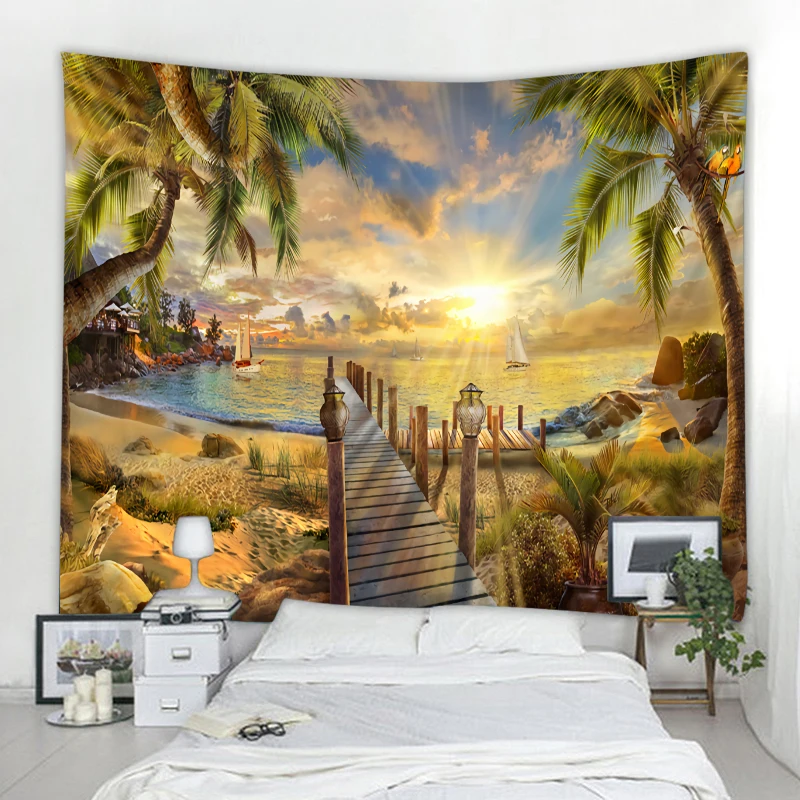 Natural scenery landscape woods decoration tapestry witchcraft mandala wall decoration curtain tapestry bohemian hippie wall tap