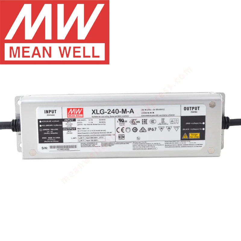 

Mean Well XLG-240-M-A IP67 Metal Case Street/Skyscraper lighting meanwell 1400-2100mA/90-171V/240W Constant Power LED Driver