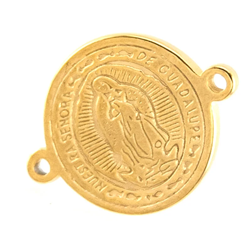 

Risul stainless steel Our Lady virgen de guadalupe 14mm small charms gold color medal tags round 2 loops Pendant 50pcs