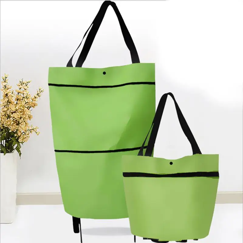 Folding Shopping Pull Cart 2 In 1 Foldable Shopping Cart with Wheel Shopping Pull Cart Trolley Bag Reusable Load 5kg Grocery Bag