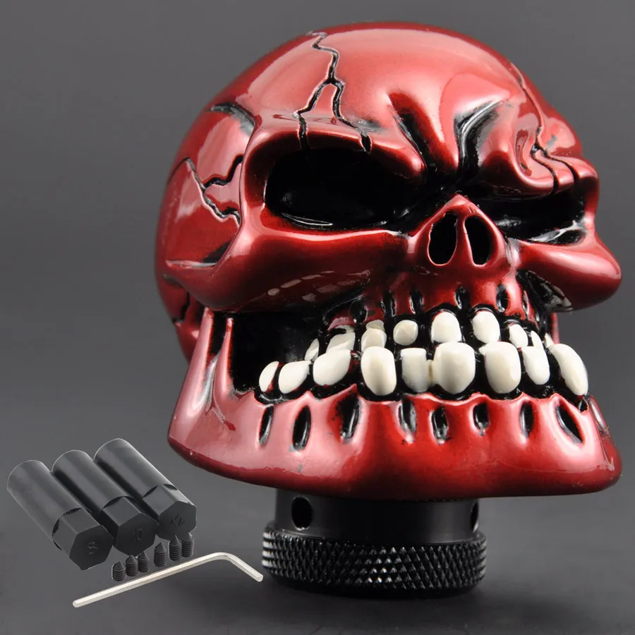 Red Skull Face Big Mouth Auto Car Gear Shift Knob Lever Universal with Hoses For SUV Crossover Truck Wagon Hatchback