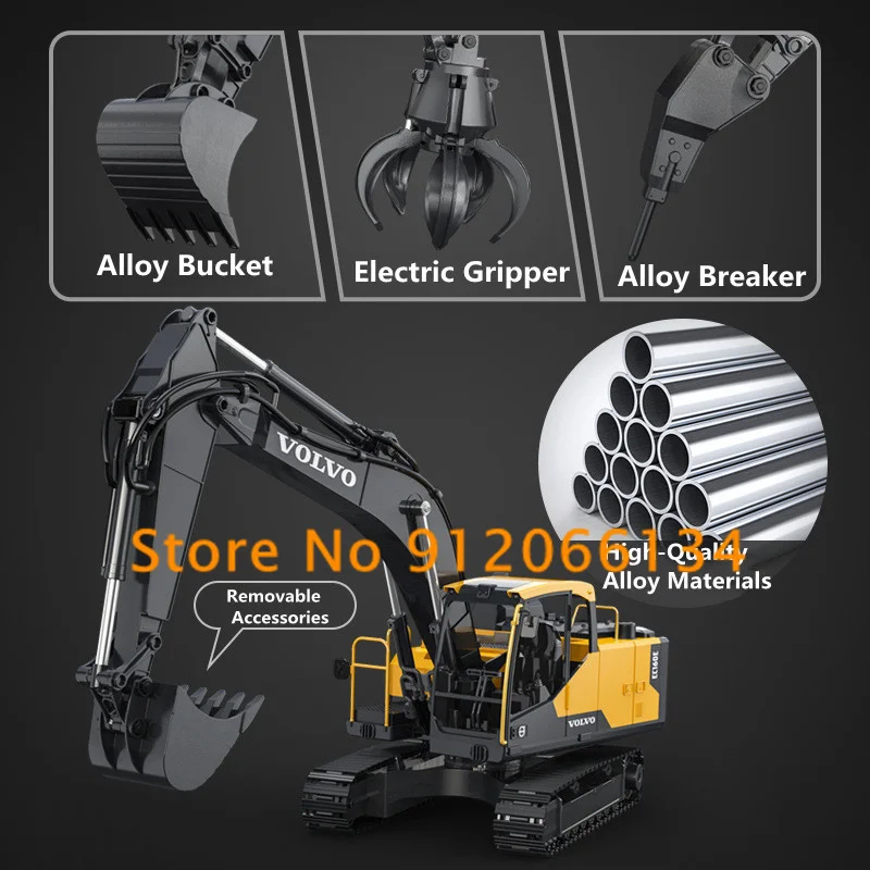 1:16Alloy Material RC Excavator 17CH 3 In 1 Replacement  360 Degree Rotation Screw Power 70CM Dual Remote Control TruckToys Gift