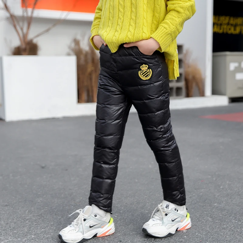 Winter Fashion Pants for Girls Pure Color Warterproof Warm Trousers Children Boys White Duck Down Pants Kids Clothes 8 To 12