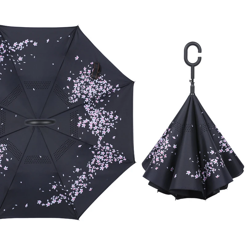 Colorful Automatic Reverse Folding Umbrella Man Women Sun Rain Car Inverted Umbrellas Double Layer Anti UV Self Stand Parapluie