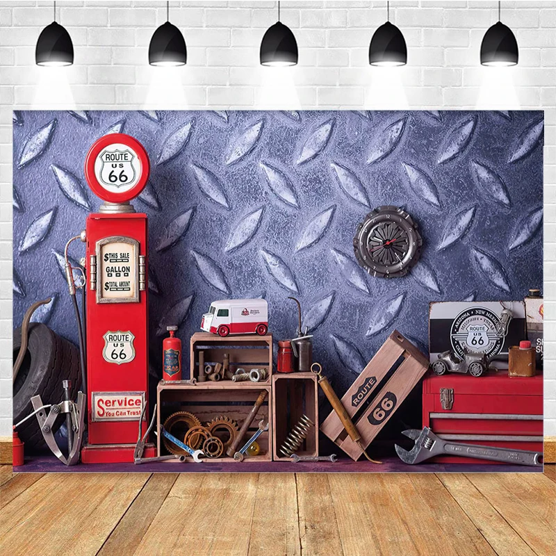 Mocsicka Baby Shower Photography Background Route 66 Repair Shop Decoration Props Child Portrait Photo Backdrop Banner