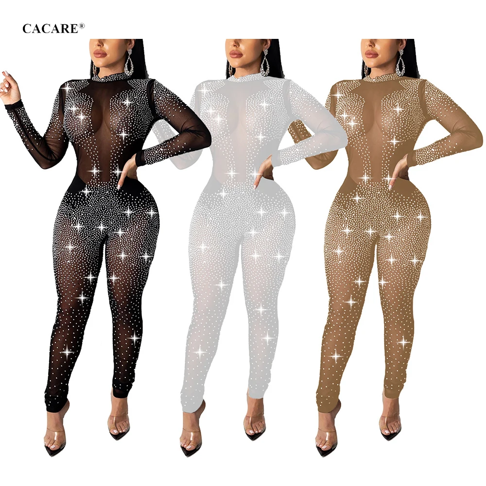 Sexy Mesh Jumpsuit Women Overalls Female Clothing Traf One Piece Costume Body Bodysuit See Through Oneies Jump Suit Overol