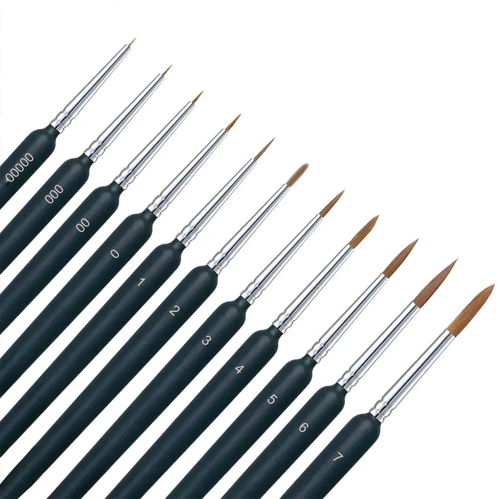 Juego de 10 pinceles de pintura en miniatura con mango ergonómico para pintura acrílica, pintura para adultos por números