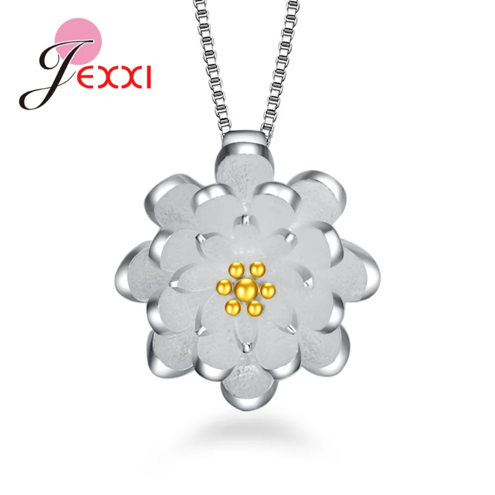 New Plant Lotus Flower Charm Necklace Clavicular Chain Pendant Woman 925 Sterling Silver Color Daisy Design Necklaces