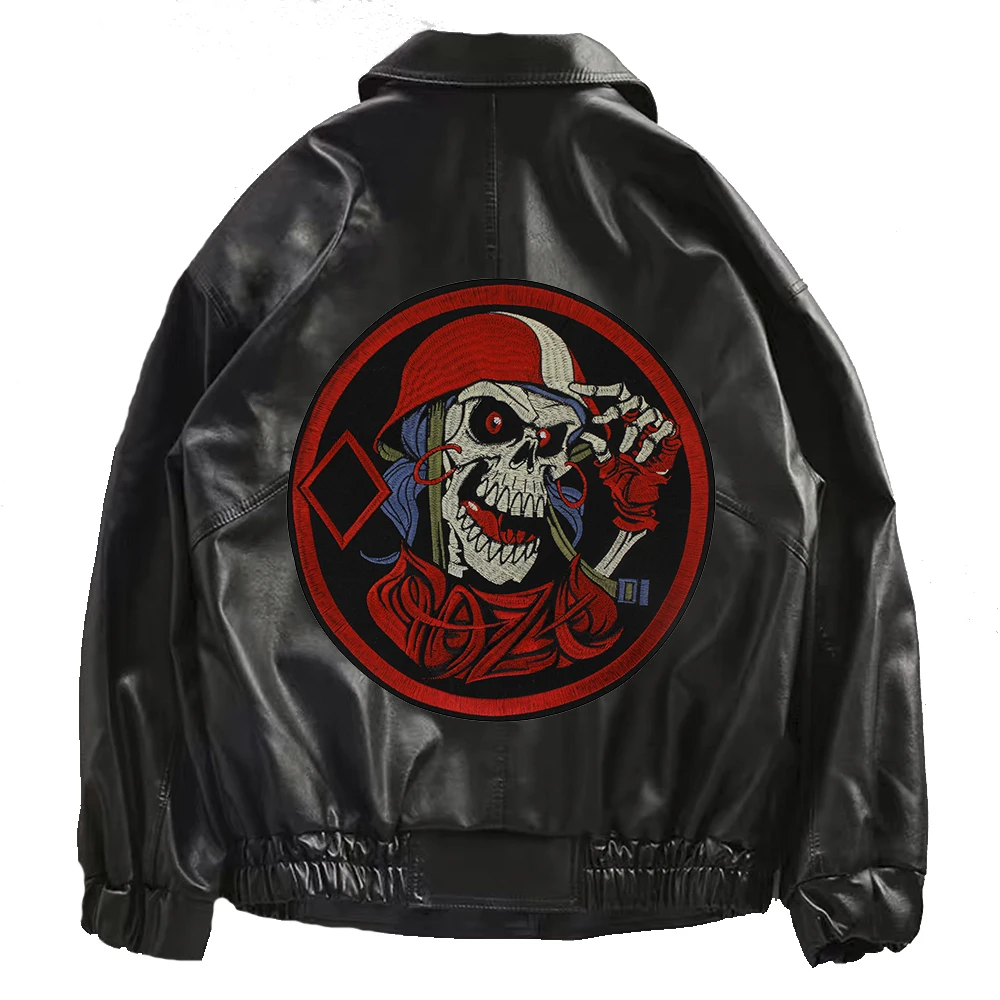 Dead Skull Patches Embroidery Applique Skull Patch Motorcycle Rider Iron-On Badges for Leather Jacket Backpacks