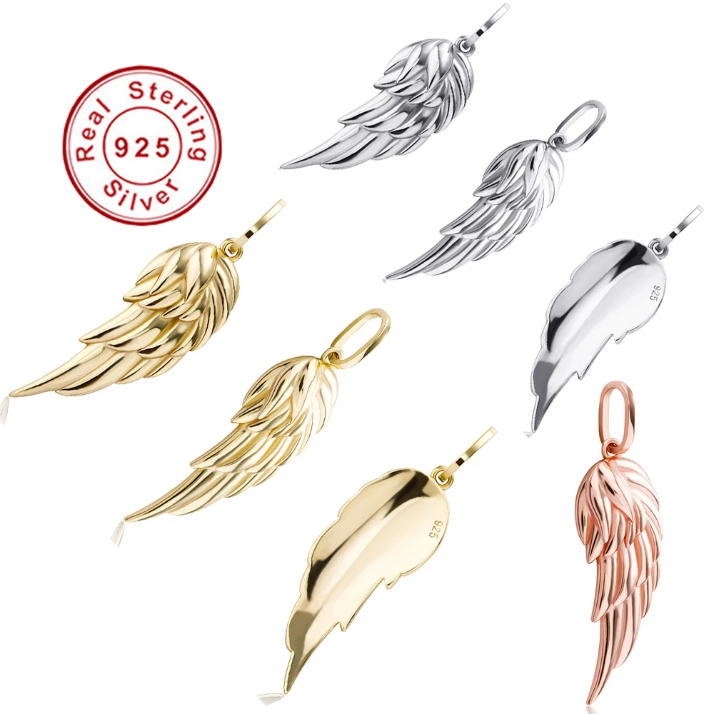 Personality Silver Gold Rose Gold 925 Sterling Silver Feather Chain Pendant Hells Angels Pendants Necklace Jewelry