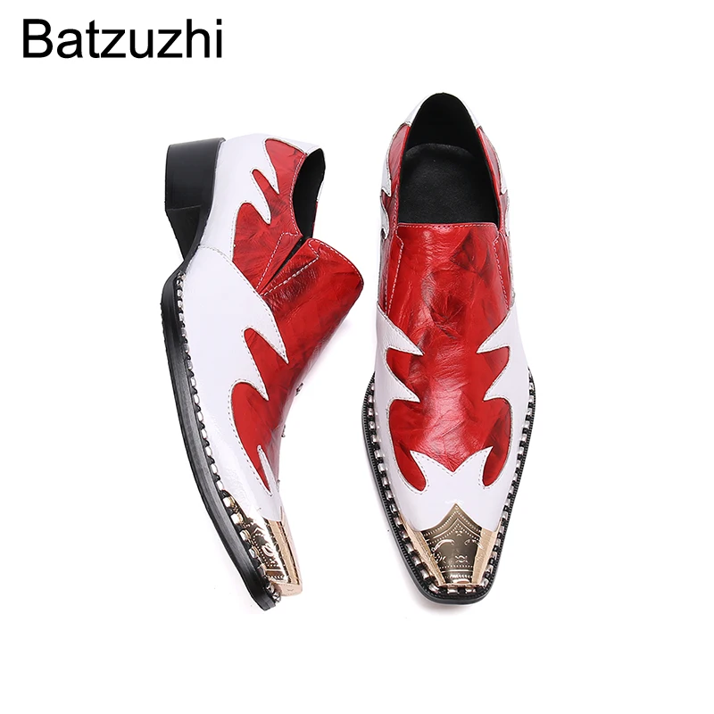 

Batzuzhi Luxury Handmade Men's Shoes Designer's Iron Toe Genuine Leather Dress Shoes Men Red Party and Wedding Zapatos Hombre
