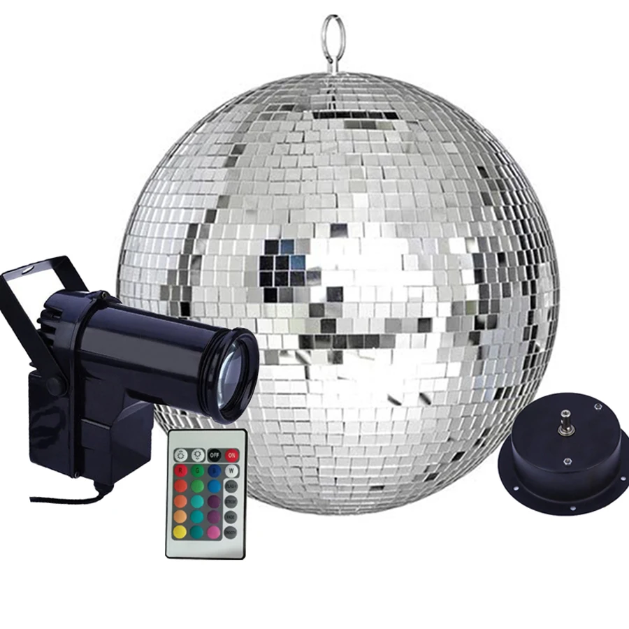 Dia25CM 30CM Sliver Reflection Glass Mirror Disco Ball With Remote Control 10W RGB Beam Pinspot Lamps Home Party KTV Disco Light