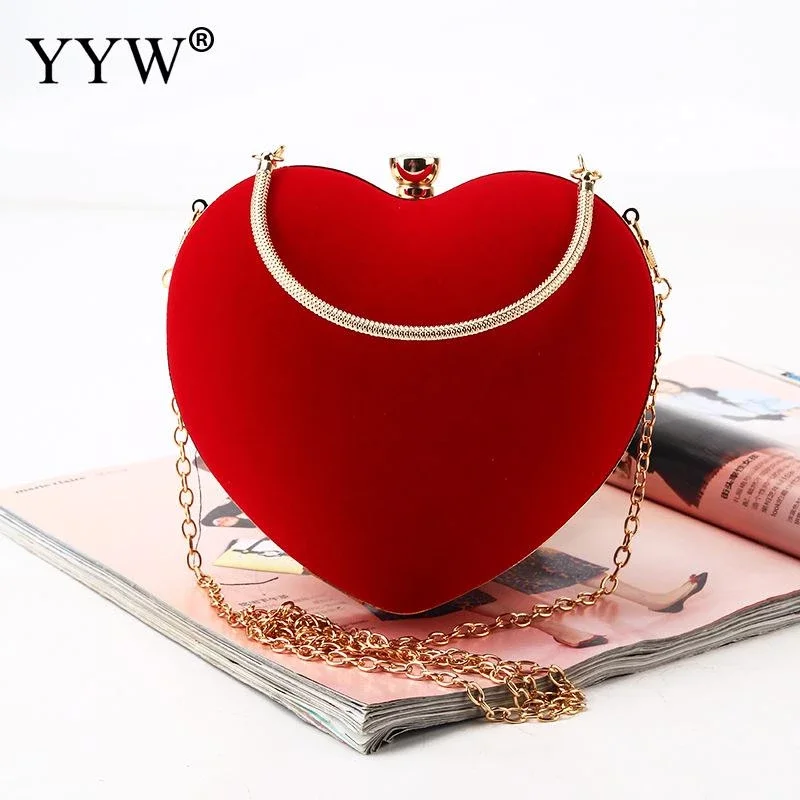 Elegant Women Clutch Bag Satin Evening Bag Velvet Red Love Shape Design Exquisite For Ladies Wedding Party Bag Purse Clutches