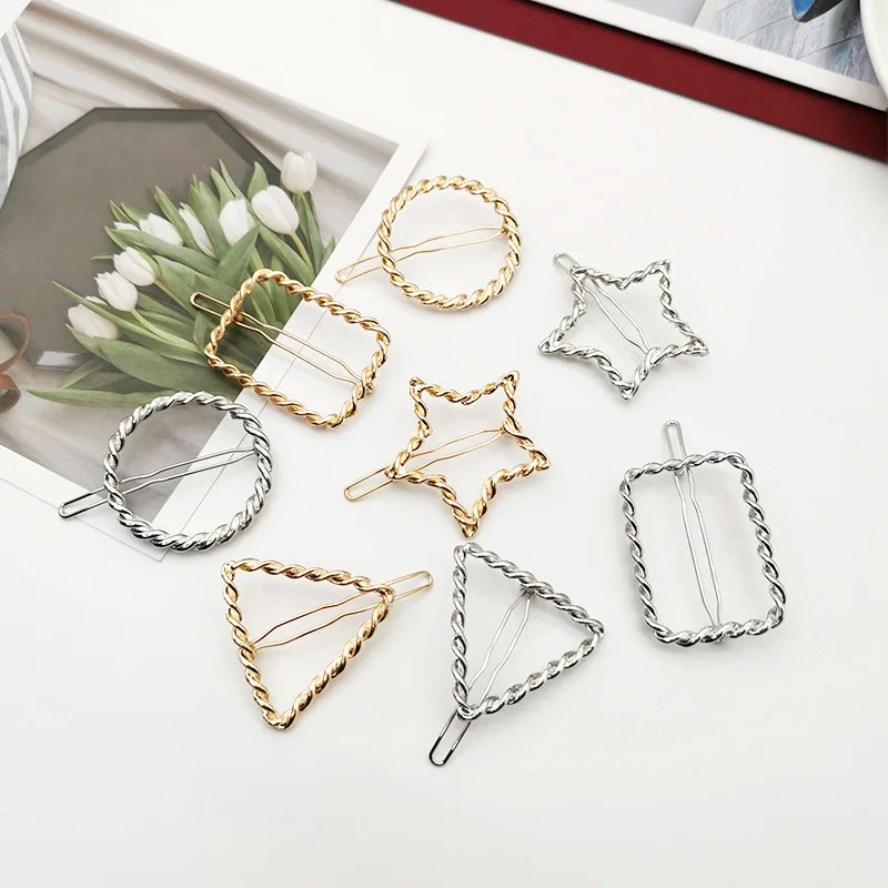 New Fashion Weave Geometric Triangle Hair Clip Pin Metal Alloy Circle Hairgrip Barrette Girls Woman Hair Accessories Headwear