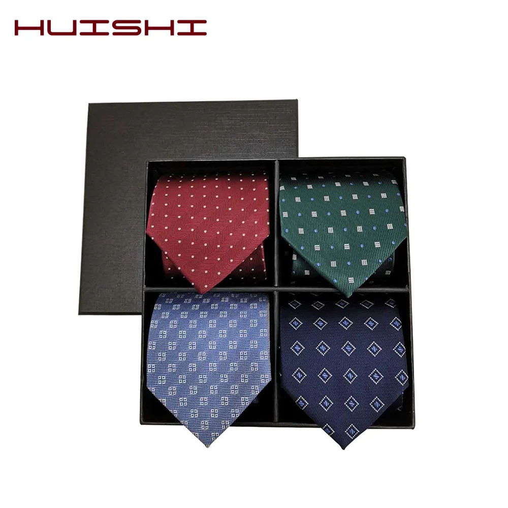 HUISHI 8CM 8 Styles Men\'s Solid Dark Blue Color Neck Tie 6cm Waterproof Jacquard Necktie Daily Wear Cravat Wedding Party For Men