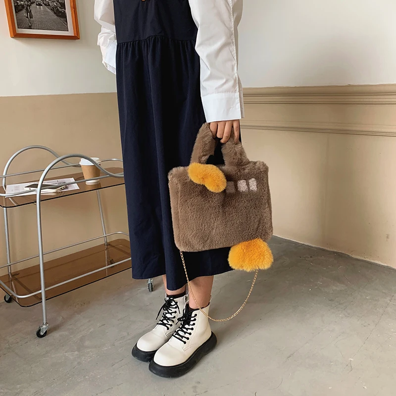 Furry Bag Chain Fur Shoulder Bags For Women New Winter Messenger Bag Plush Tote Bags Soft Fluffy Bag Luxury Designer Handbag Sac