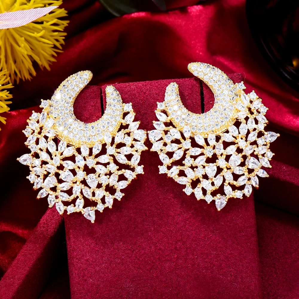 GODKI Famous Luxury High Jewelry Flower Wreath Stud Earring For Women Accessories Full Zircon Earrings pendientes mujer moda