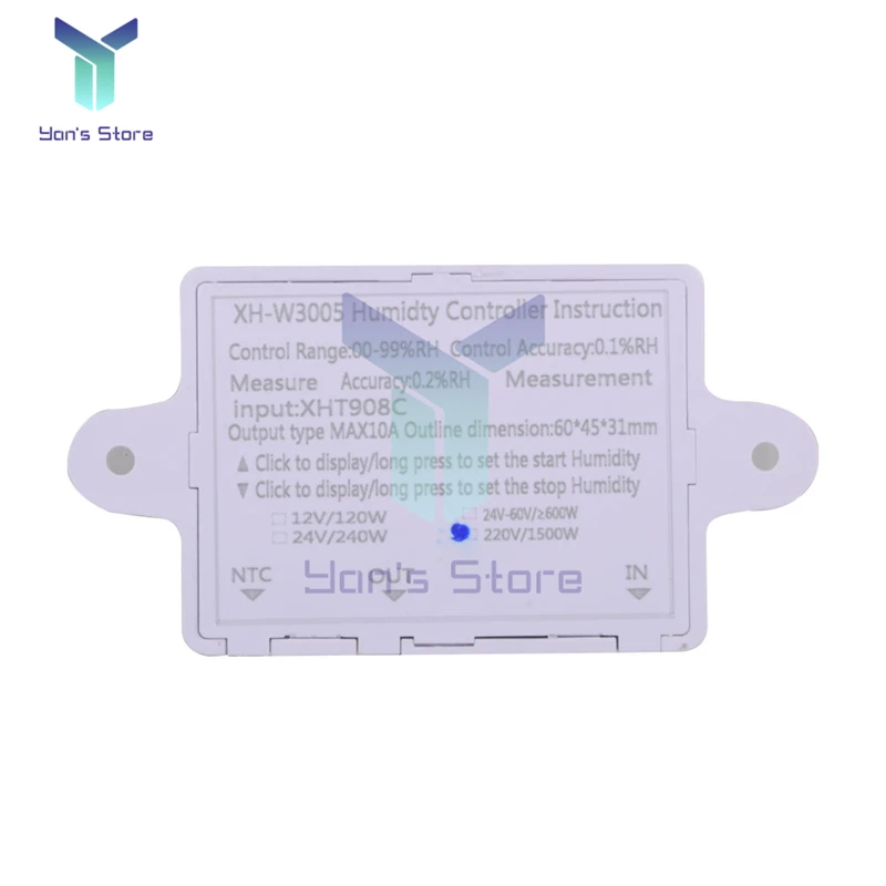 Imagem -04 - Sensor da Umidade do Controle do Relé 10a do Medidor de Umidade do Higrômetro do Humidistat do Controlador Xh-w3005 12v 24v 110v 220v