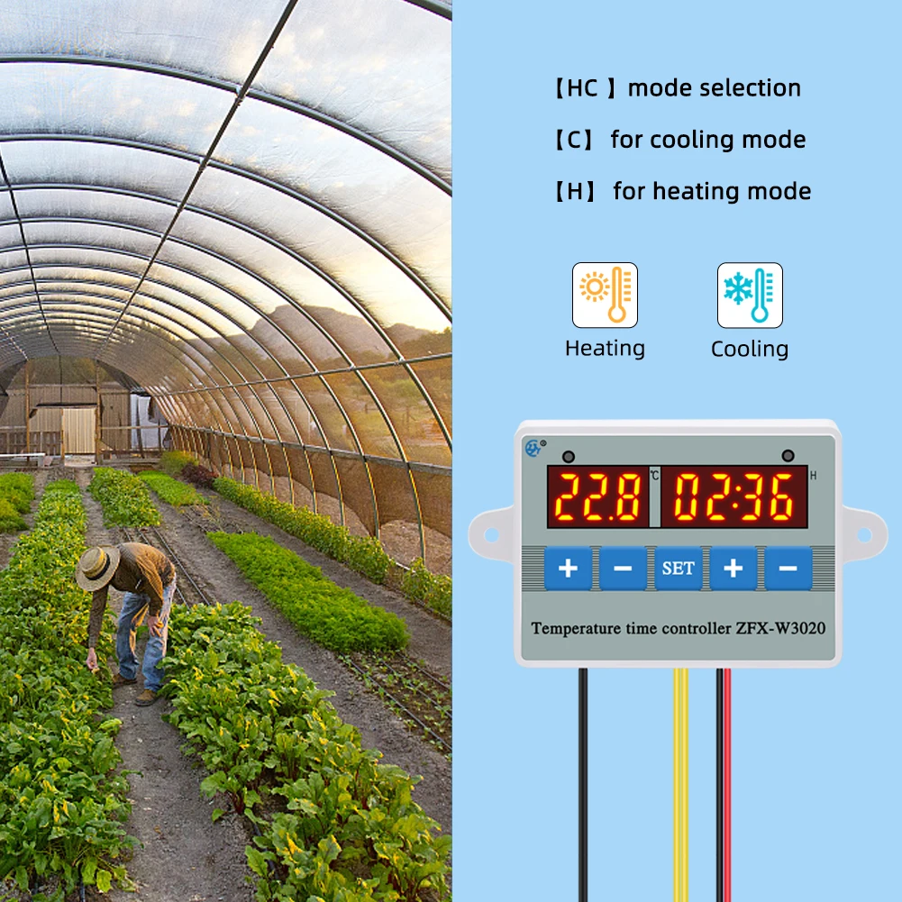 Yieryi Digital Temperature Time Controller ZFX-W3020 Thermostat 220V Temperature Control Switch for Greenhouse Planting Hatchery