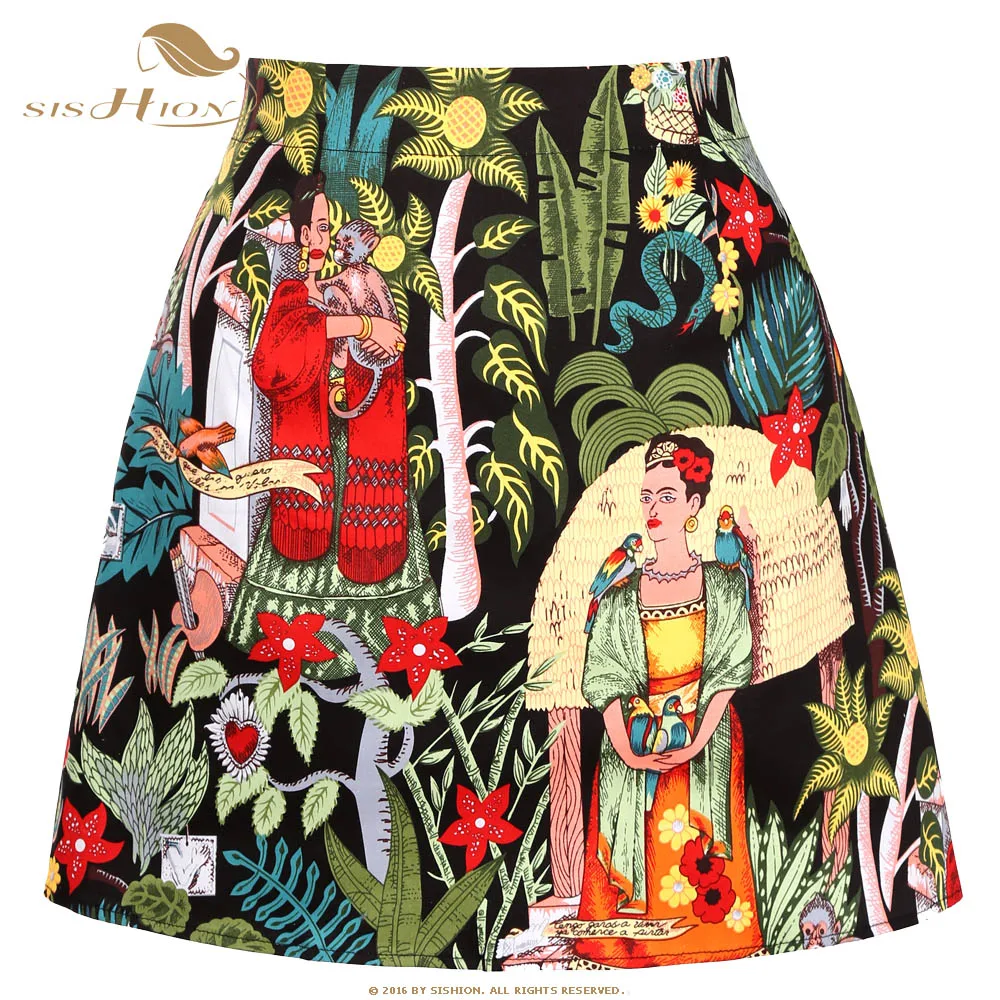 SISHION Dropshipping Floral Toucan Print Mini Rock SS0008 Baumwolle Vintage Schlank Retro Sexy Röcke Frauen Damen Frauen Rock Y2K – Detail 7
