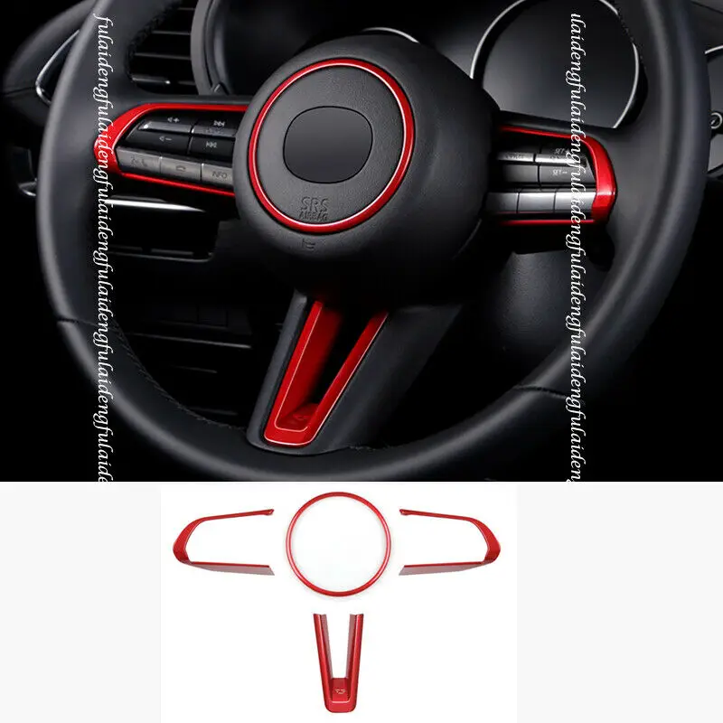 

Fits For Mazda CX-30 2019-2021 New Car ABS Red Interior Steering Wheel Decor Frame Cover Trim Moulding Styling Accessories 4PCS