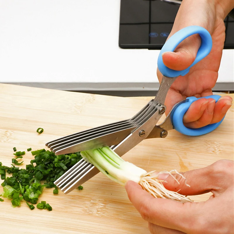 Multifunctionele Muti Lagen Rvs Messen Multi-Lagen Keuken Schaar Scallion Cutter Kruid Laver Kruiden Cook Tool Cut