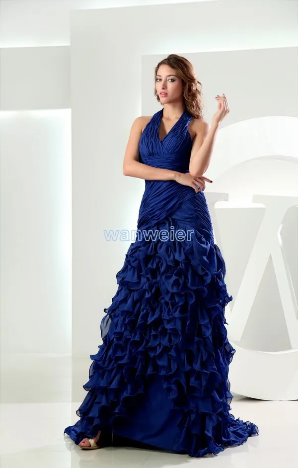 シルクシフォンイブニングドレス,新しいコレクション,マーメイドスタイル,プリーツ,ネイビーブルー,大きいサイズ,実際の写真,15