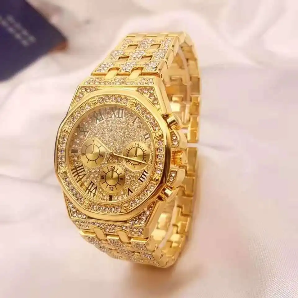 Mens Watches Luxury Hiphop full Iced Out Watch Gold Diamond Rhinestone Watch for Men Wristwatch Relogio Masculino  reloj hombre