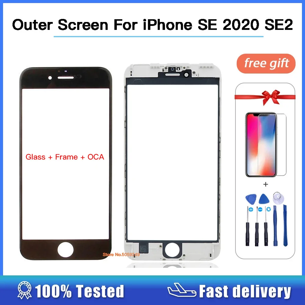 Outer Screen For iPhone SE 2020 SE2 Front Touch Panel Repair Parts  Out Glass Cover Lens Repair Parts + OCA