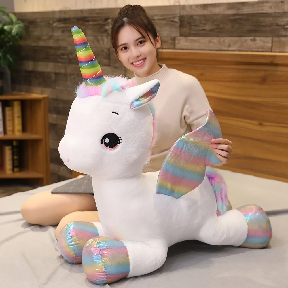 

1pc 40-100CM Lovely Rainbow Unicorn With Wings Plush Toys Stuffed Soft Giant Unicorn Horse Dolls for Children Cute Xmas Gifts