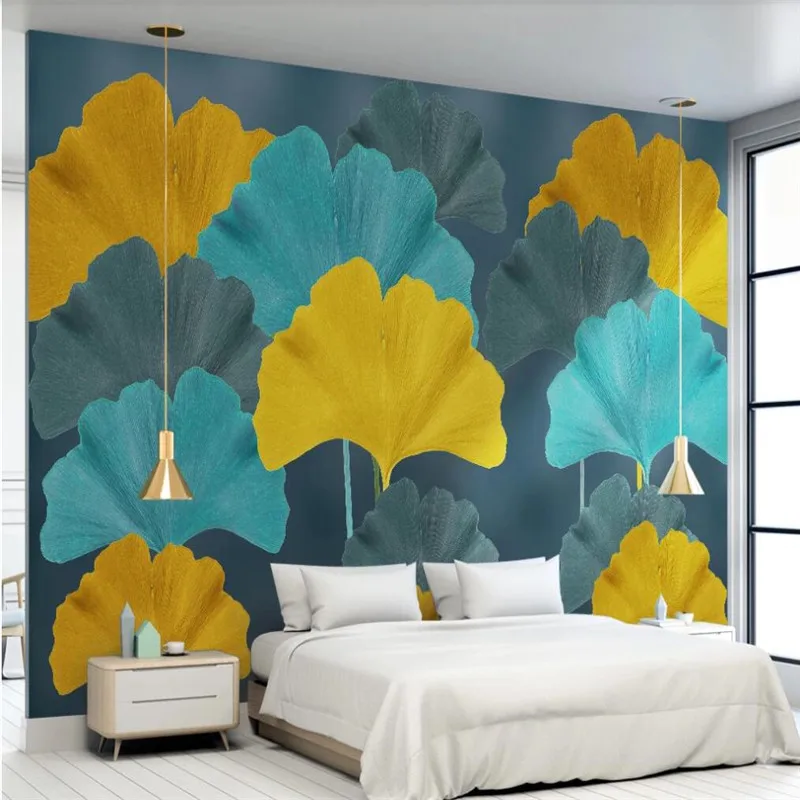 Custom 3d wallpaper hand painted abstract art ginkgo leaves wallpaper living room tv background high-grade waterproof material