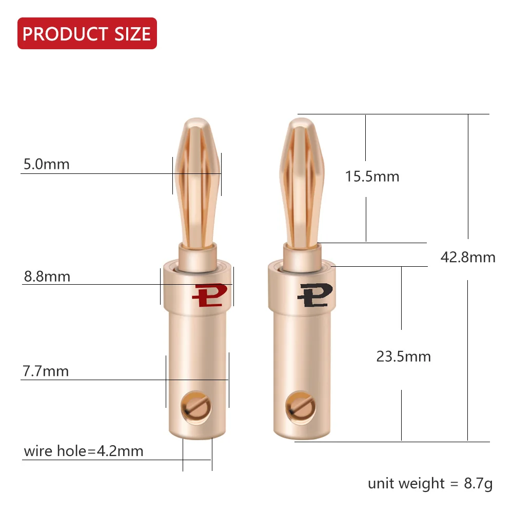 8pcs 24K Gold-plated Copper Banana Speaker Plug Connector Adapter Audio Banana Connectors for Speaker Wire Amplifiers