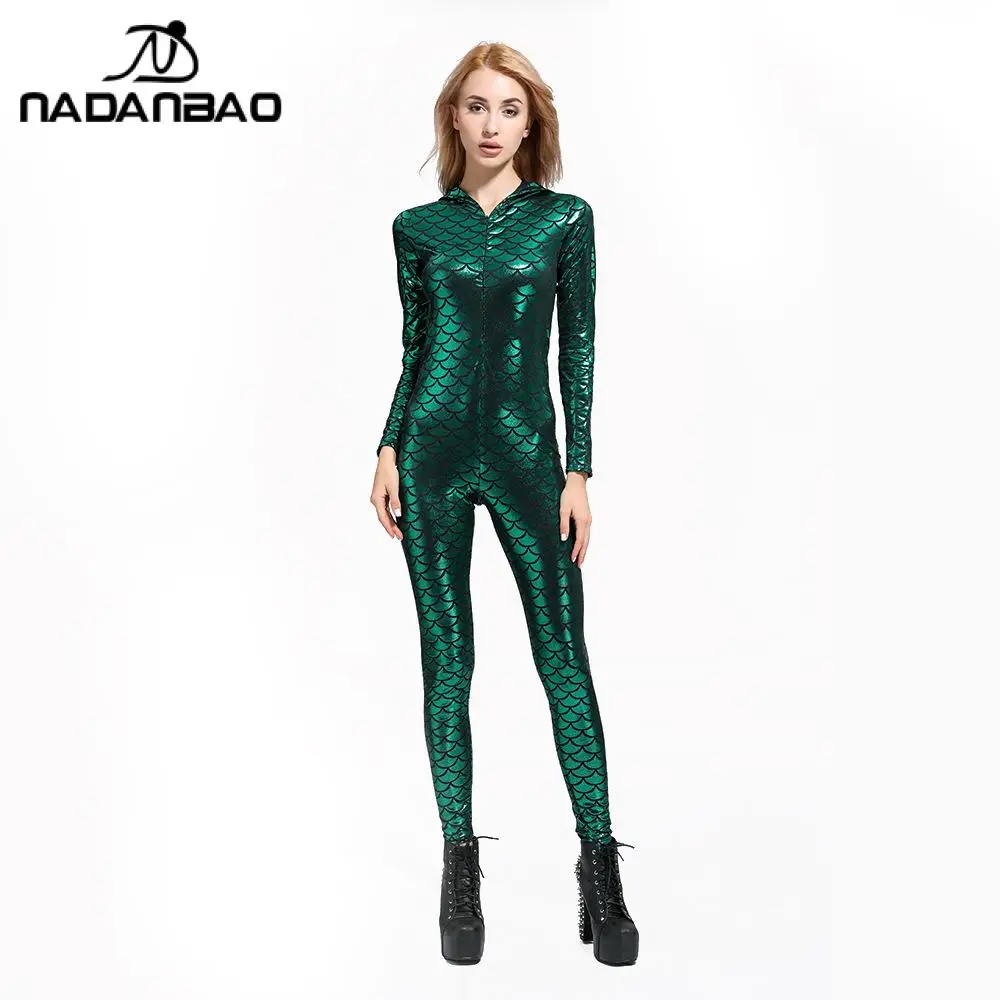 NADANBAO 2024 New Fashion Bodysuits For Women 3D Fish Scales Printed Hooded Jumpsuit INS Hotsale Cosplay Sexy Costumes 5 Colors