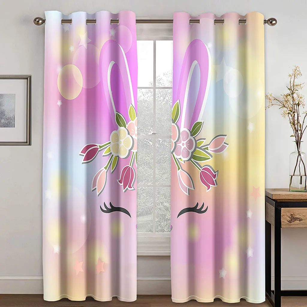 Rainbow Unicorn Blackout Curtains for Girls Bedroom 2 Panel Set Window Curtains for Living Room カーテン Cortinas Para La Sala