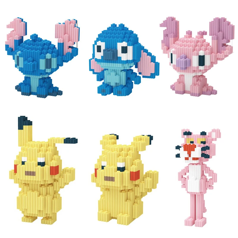 608pcs+ Magic Building Blocks Pikachu Model Connection Stitch Figures Assembling PokeMonster Mini Bricks Toys For Children