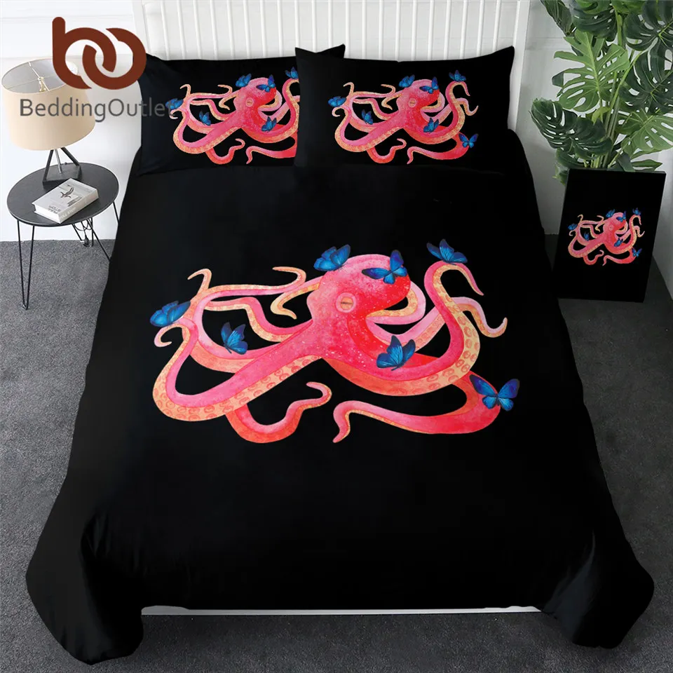 

BeddingOutlet Octopus Bedding Set Butterfly Duvet Cover Pink Blue Home Textiles Cartoon Animal Bedclothes Marine Life Bed Set